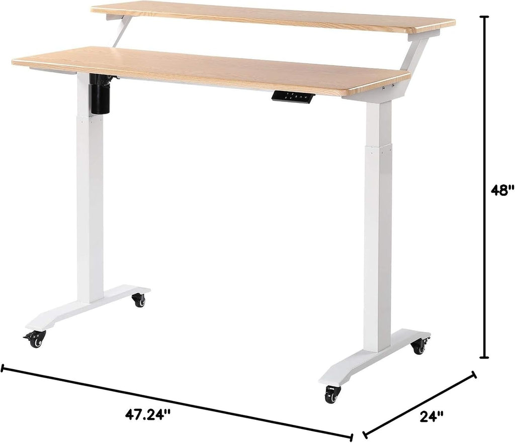UNICOO Electric Height Adjustable 2-Tier Raising Desk with Wheels, Mobile Standing Desk with Monitor Stand, Ergonomic Adjustable Computer Table, Electric Standing Game Table for Home Office