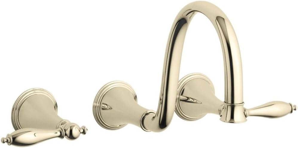 KOHLER K-T343-4M-AF Finial Traditional Wall-Mount Lavatory Faucet Trim with Lever Handles and 9' Spout, Valve Not Included, Vibrant French Gold