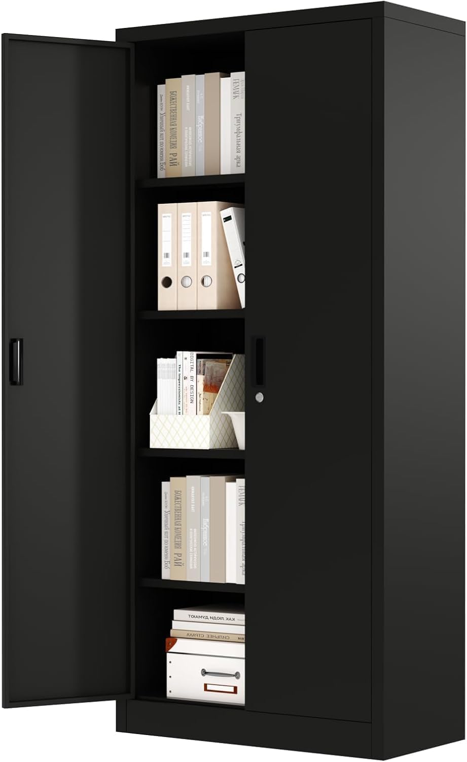 71' Metal Storage Cabinet with Doors, Lock and 4 Adjustable Shelves, Tall Pantry Cabinet for Garage, Office, Bedroom, Shop, Craft Room, Steel Storage Organizer with Adjustable Feet,Black