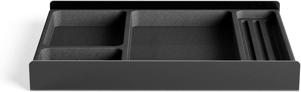 Raico Desk Shelf Tray Drawer Organizer with Compartments for Monitor Stand System Metal & Cork Accessory Tray for Cockpit Setup | Black