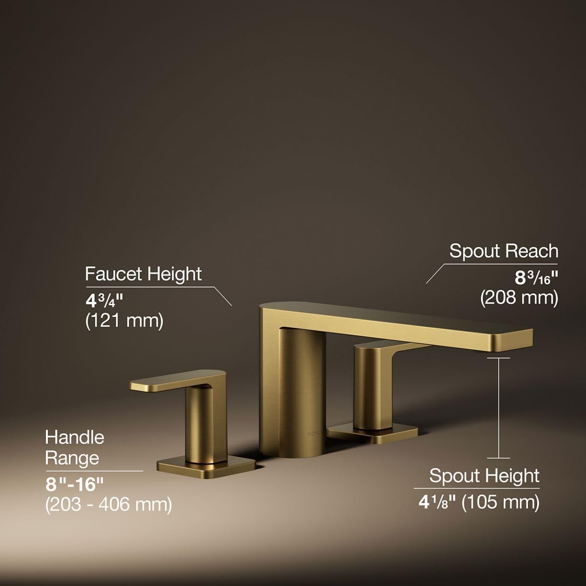 Kohler 27121-4-2MB Parallel® Two-Handle Deck-Mount Bath Faucet, Vibrant Brushed Moderne Brass