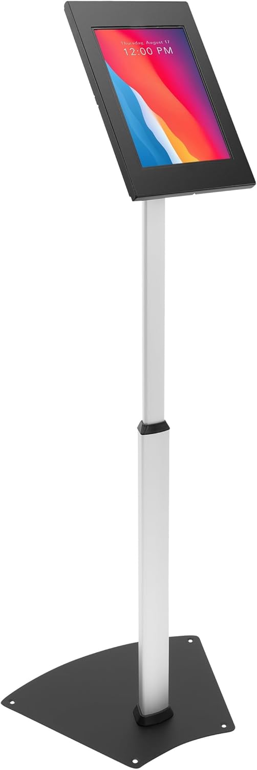 Mount-It! Anti-Theft iPad Floor Stand Kiosk, Height Adjustable 25'–42.5', Locking Enclosure with +/-90° Tilt, 75x75 VESA, Freestanding or Bolt-Down Steel Stand for Retail & Business