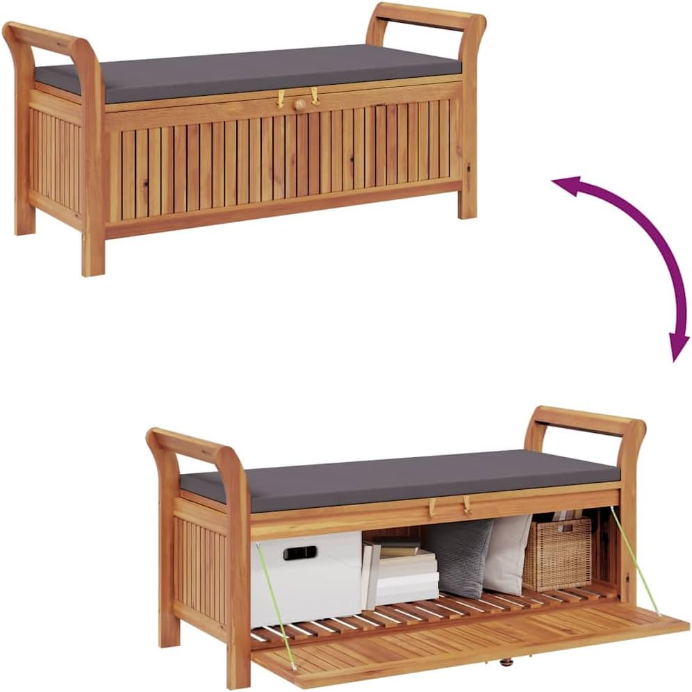 vidaXL Garden Storage Bench Wood with Dark Grey Cushion