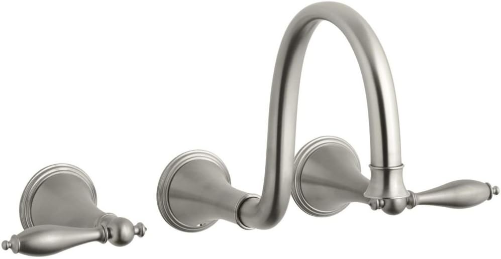 KOHLER K-T343-4M-BN Finial Traditional Wall-Mount Lavatory Faucet with Lever Handles, Vibrant Brushed Nickel