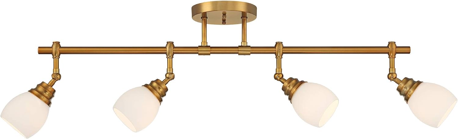 Pro Track Elm Park 4-Head Wall or Ceiling Track Light Fixture Kit Spot-Light Directional Adjustable Gold Finish Glass Modern Transitional Kitchen Bathroom Living Room Dining Hallway Bedroom 36' Wide