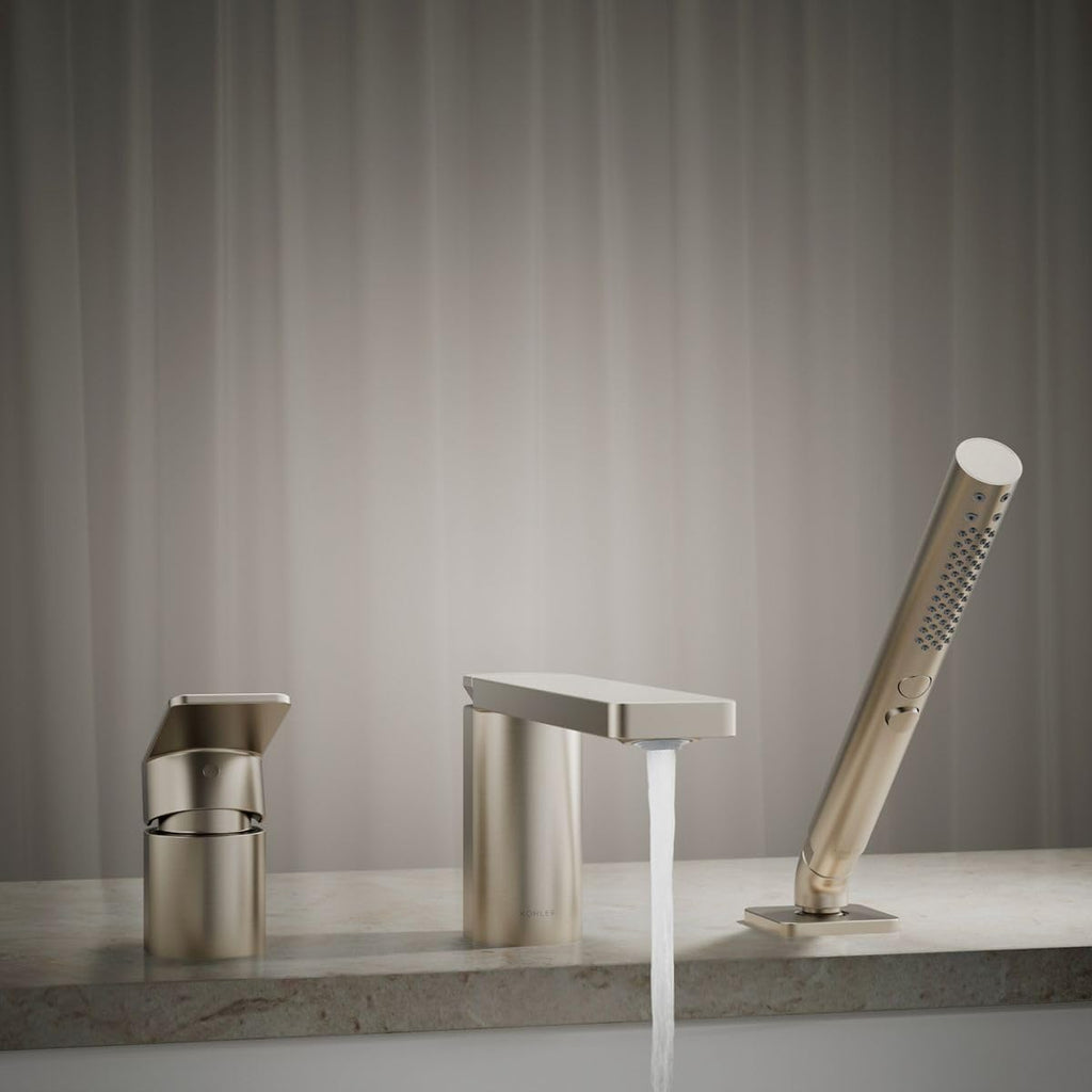 Kohler 23488-4-BN Parallel Single-Handle Deck-Mount Bath Faucet with handshower, Vibrant Brushed Nickel