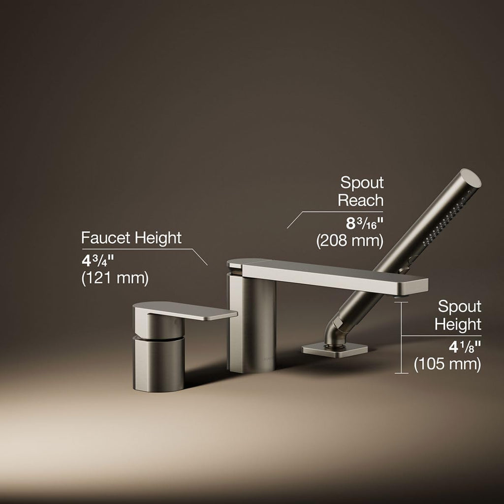 Kohler 23488-4-BN Parallel Single-Handle Deck-Mount Bath Faucet with handshower, Vibrant Brushed Nickel
