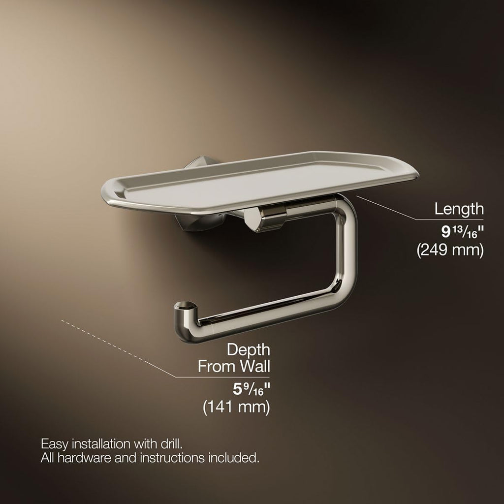 Kohler K27128-SN Occasion Wall Mounted Euro Toilet Paper Holder with Tray Vibrant Polished Nickel