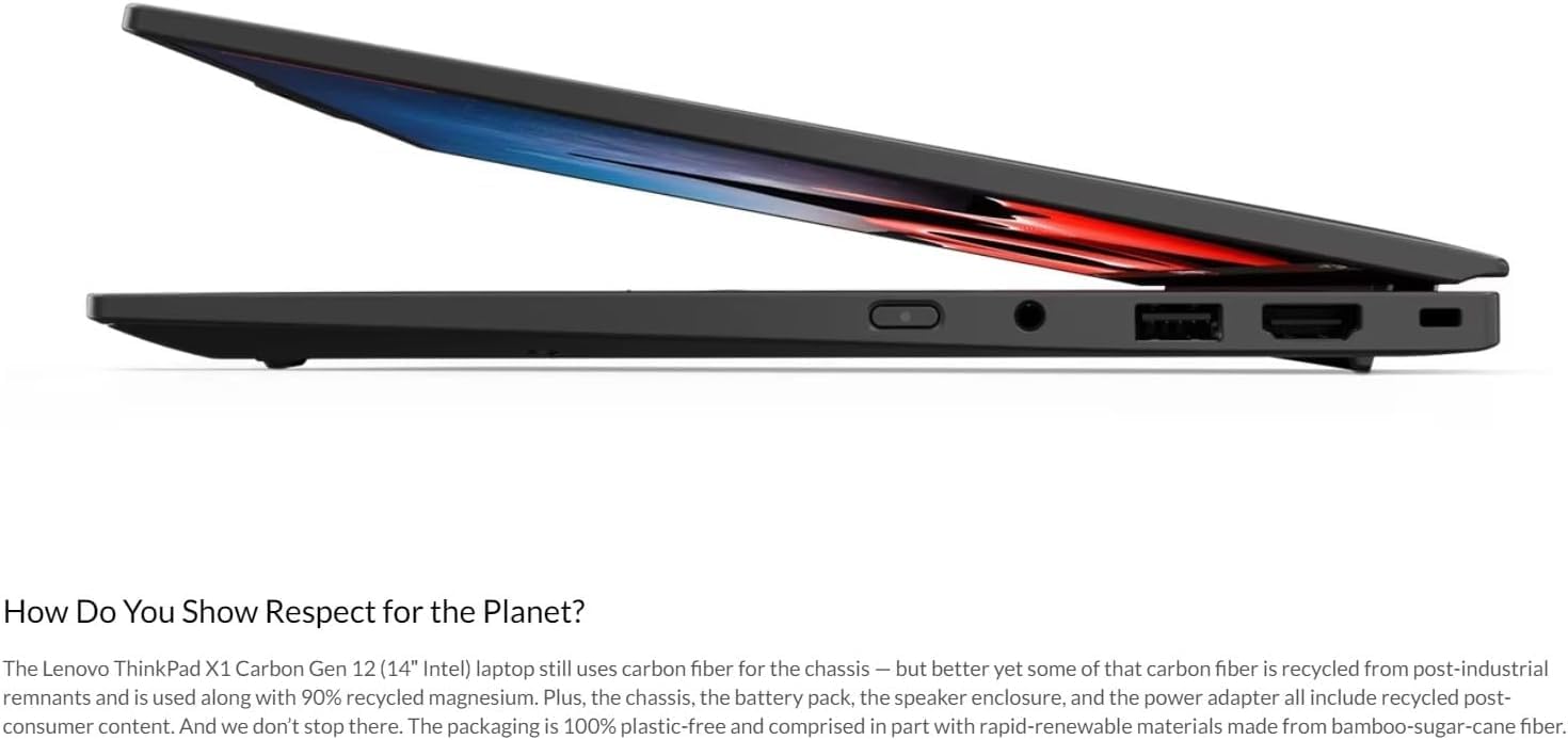 Lenovo ThinkPad X1 Carbon Gen 12 Business Laptop - 14' 1920x1200 Touchscreen - Intel Ultra 7 155U - 32GB DDR5 RAM 2TB SSD - Intel Graphics - Thunderbolt 4 - Wi-Fi 6E - Fingerprint - W11P - Black