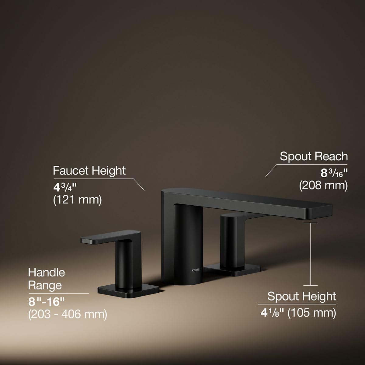 Kohler 27121-4-BL Parallel® Two-Handle Deck-Mount Bath Faucet, Matte Black
