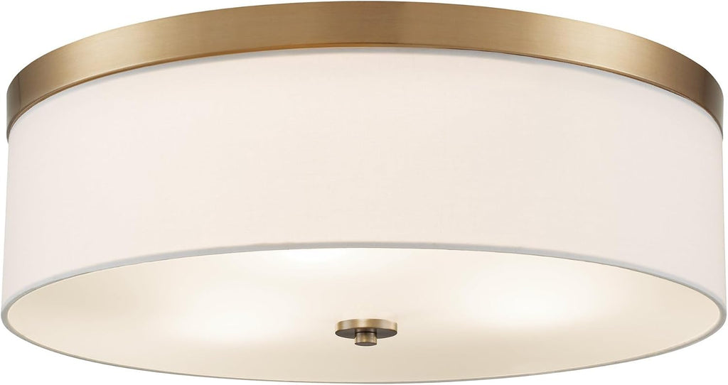 Kira Home Walker 20' Modern Drum Gold Flush Mount Ceiling Light, White Fabric Shade with Frosted Glass Diffuser, 3-Light Large Close to Ceiling Fixture, Cool Brass Finish