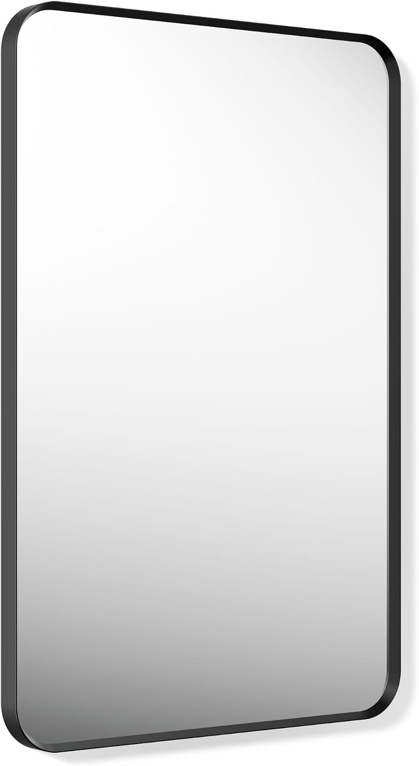 Kohler Essential 24 in. W x 36 in. H Rectangular Framed Wall Mount Bathroom Vanity Mirror in Matte Black