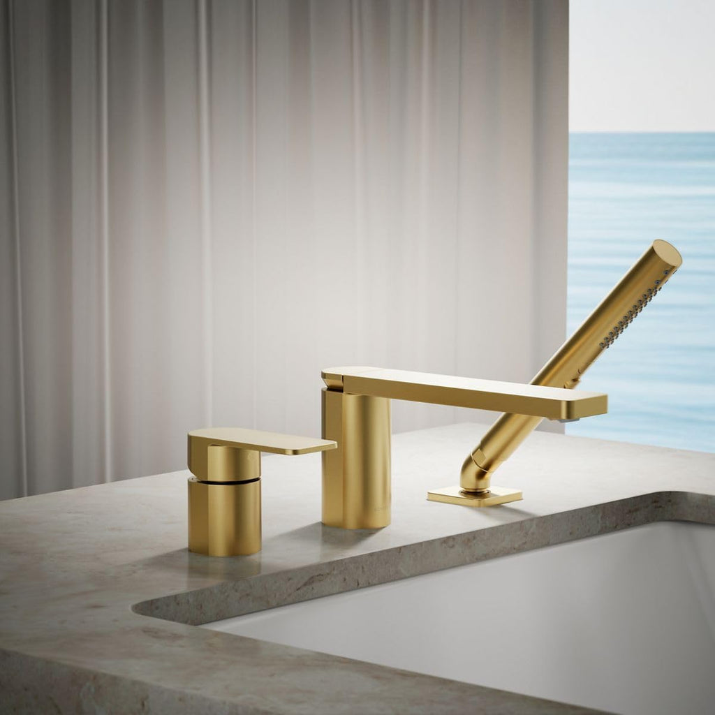 Kohler 23488-4-2MB Parallel Single-Handle Deck-Mount Bath Faucet with handshower, Vibrant Brushed Moderne Brass