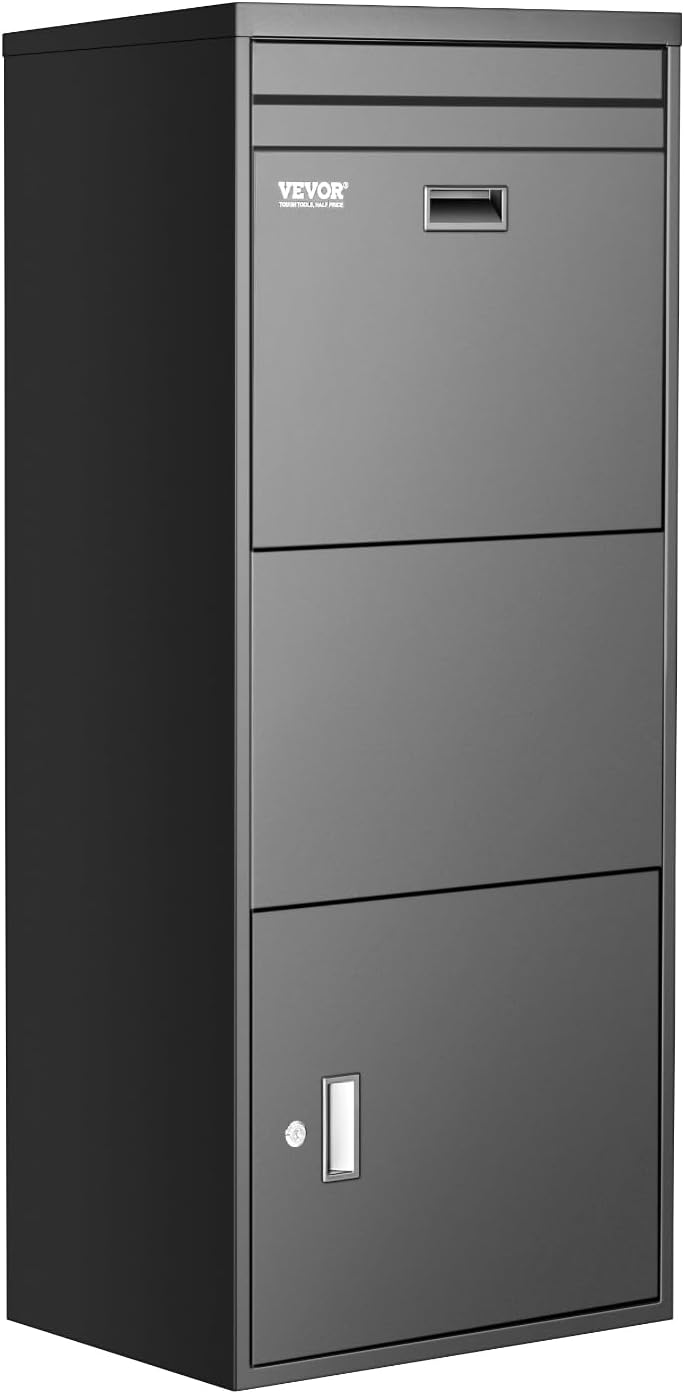 VEVOR Package Delivery Boxes for Outside, 47.2 in Mailbox for Parcel with Lock, Galvanized Steel Package Drop Box with Anti-Theft Design, Weather-Resistant Package Mailbox for Home and Office, Black