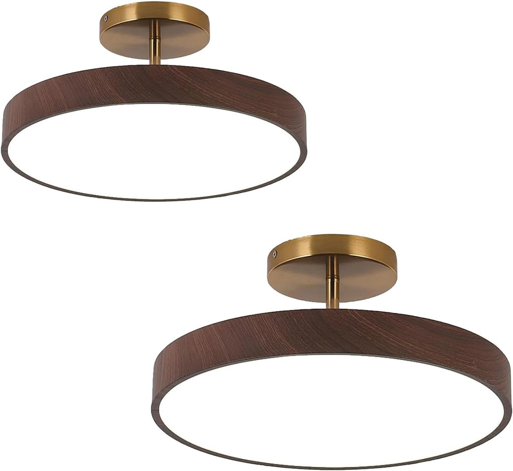 Mid Century Modern LED Ceiling Lighting Wood Art Decoration 15.6-inch White Light 2-Pack Nordic Modern Retro Lamp Round Pendant Lights for Dining Room Farmhouse Bedroom