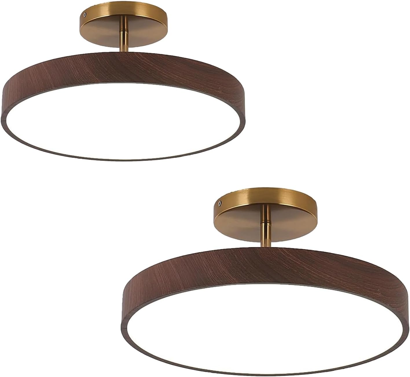 Mid Century Modern LED Ceiling Lighting Wood Art Decoration 15.6-inch White Light 2-Pack Nordic Modern Retro Lamp Round Pendant Lights for Dining Room Farmhouse Bedroom