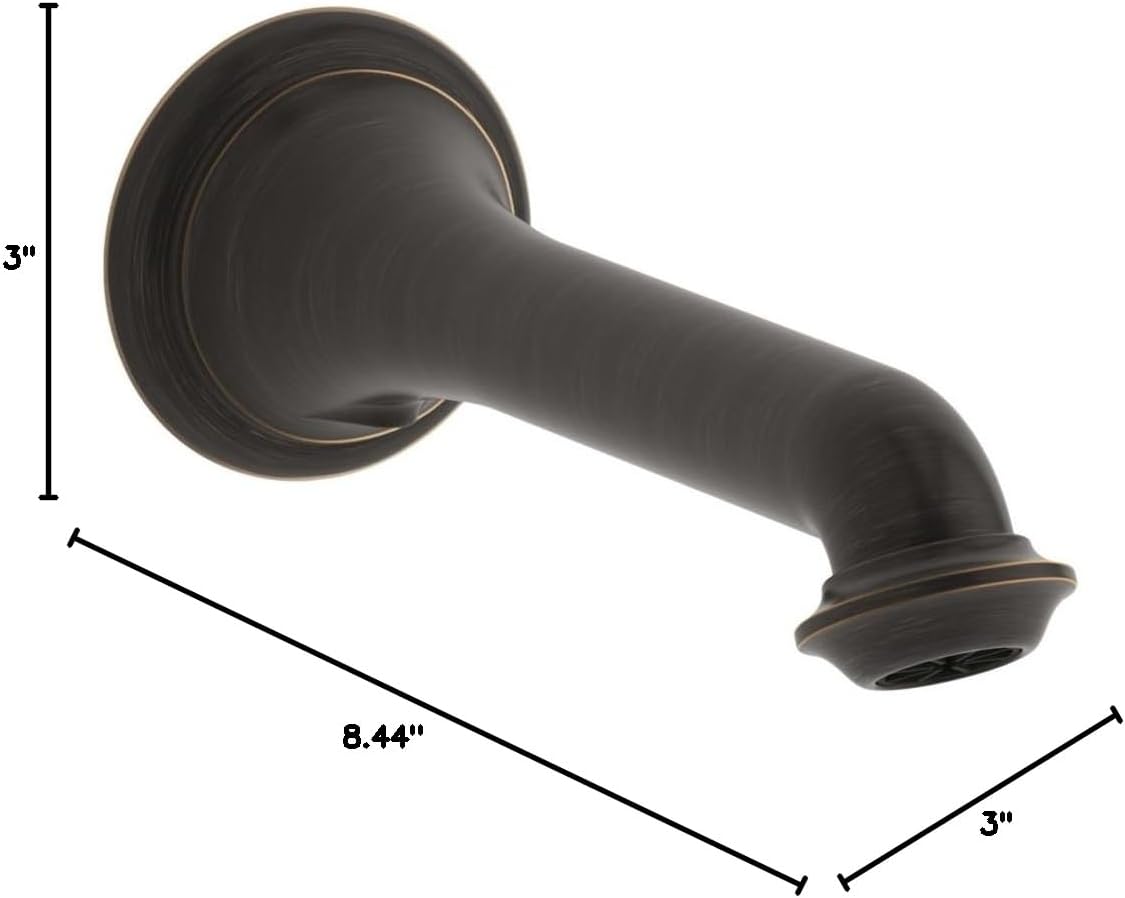 Kohler K-72792-2BZ Artifacts Wall-Mount Bath Spout with Turned Design, Less Handles, Oil-Rubbed Bronze
