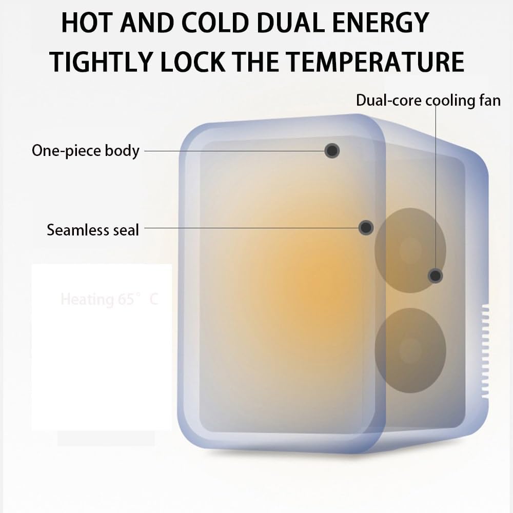White Mini Fridge for Car/Home, Portable Cooler, Freezer Compressor Cooler with 8-Liter Capacity, Silent System