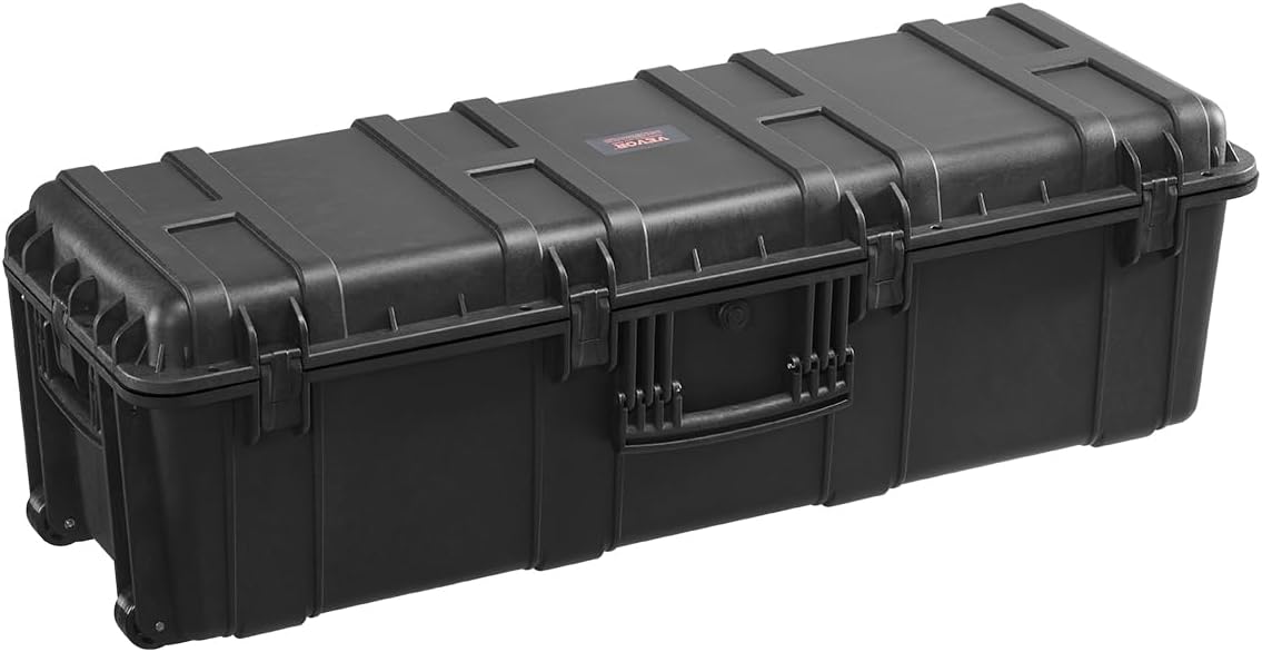 VEVOR Weatherproof Hard Case, Heavy Duty Protective Dry Box Case with Pre-Cut Foam Retractable Pull Handles for Travel, Hunt, Military, Tactical, IP67 Waterproof Case for Cameras(44.09*15.94*13.46)