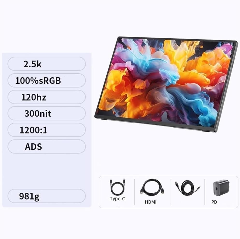 Portable Monitors 2.5K Full HD Resolution 120Hz 300nits Laptop External Screen 16 Inch Portable Monitor