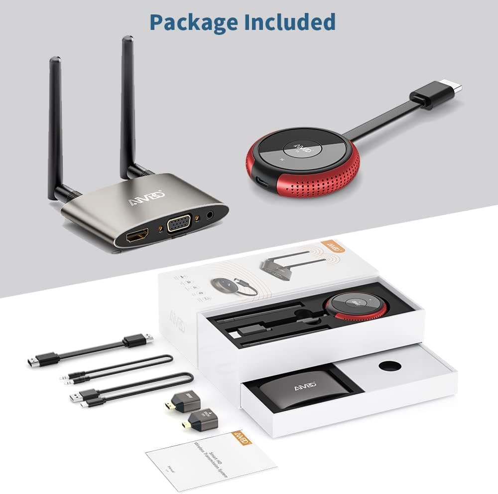 TIMBOOTECH HDMI Wireless Transmitter and Receiver 4K, Dual Screens HDMI & VGA Live Casting 5G Video/Audio for Laptop, Cable Box, Camera, Blu-ray, Phone, Netfix to Monitor, Projector, HDTV 165FT/50M