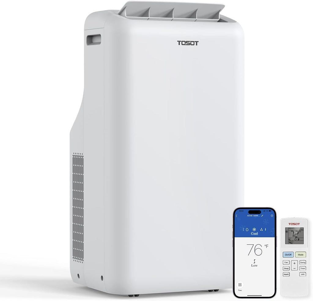 TOSOT 14,000BTU (9,600 BTU SACC) Smart WiFi Portable Air Conditioner with Heater, Powerful Cooling Auto Swing, Dehumidifier, Fan, 24H Timer for Large Room Up to 600 sq ft, AOMI Series