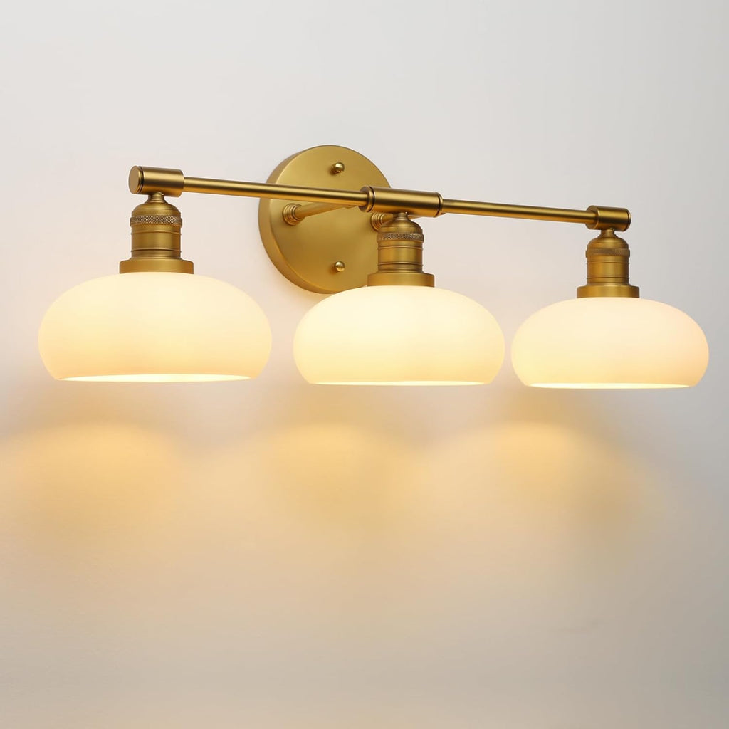 Pathson 3-Lights Milky Bathroom Wall Sconces, Hardwired Triple Head Glass Wall Vanity Light Fixtures, Vintage Wall Lamps Home Decor for Mirror Living Room, E26 Bulb Base