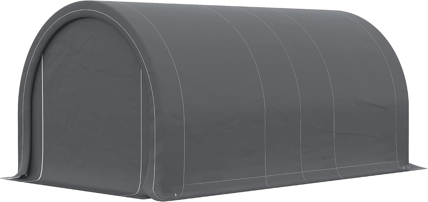 Outsunny 10' x 16' Carport, Heavy Duty Portable Garage Storage Tent with Large Zippered Door, Anti-UV PE Canopy Cover for Car, Truck, Boat, Motorcycle, Bike, Garden Tools, Outdoor Work, Gray