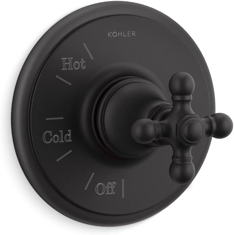KOHLER TS72767-3-BL Artifacts Rite-Temp Valve Trim With Cross Handle, MATTE BLACK