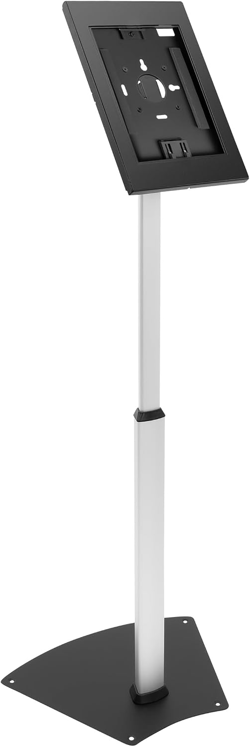 Mount-It! Anti-Theft iPad Floor Stand Kiosk, Height Adjustable 25'–42.5', Locking Enclosure with +/-90° Tilt, 75x75 VESA, Freestanding or Bolt-Down Steel Stand for Retail & Business