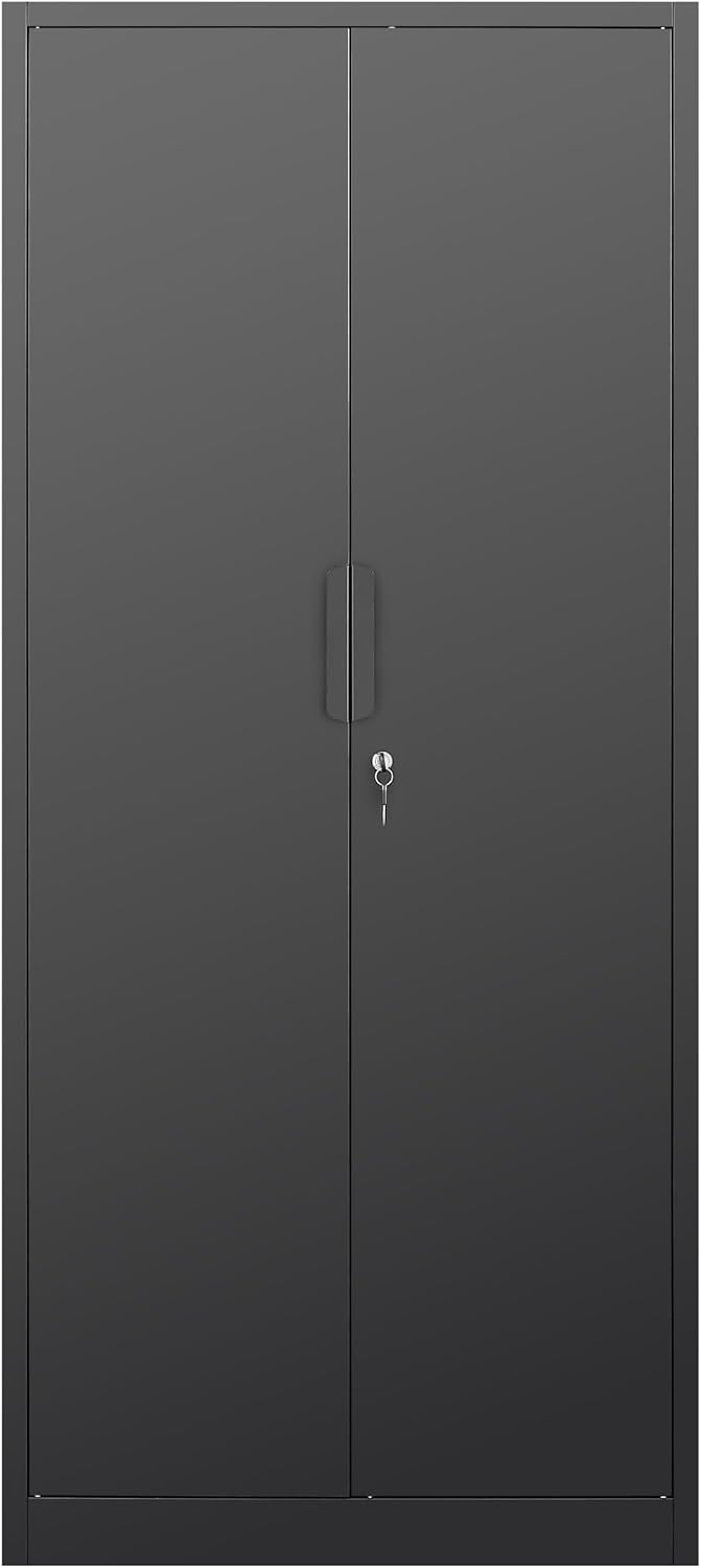 Metal Garage Storage Cabinet with Lock, 71' Tall Steel Storage Locker with 4 Adjustable Shelves, Heavy Duty Metal Cabinet for Garage, Office, Home, 31.5'W × 16.5'D, Black