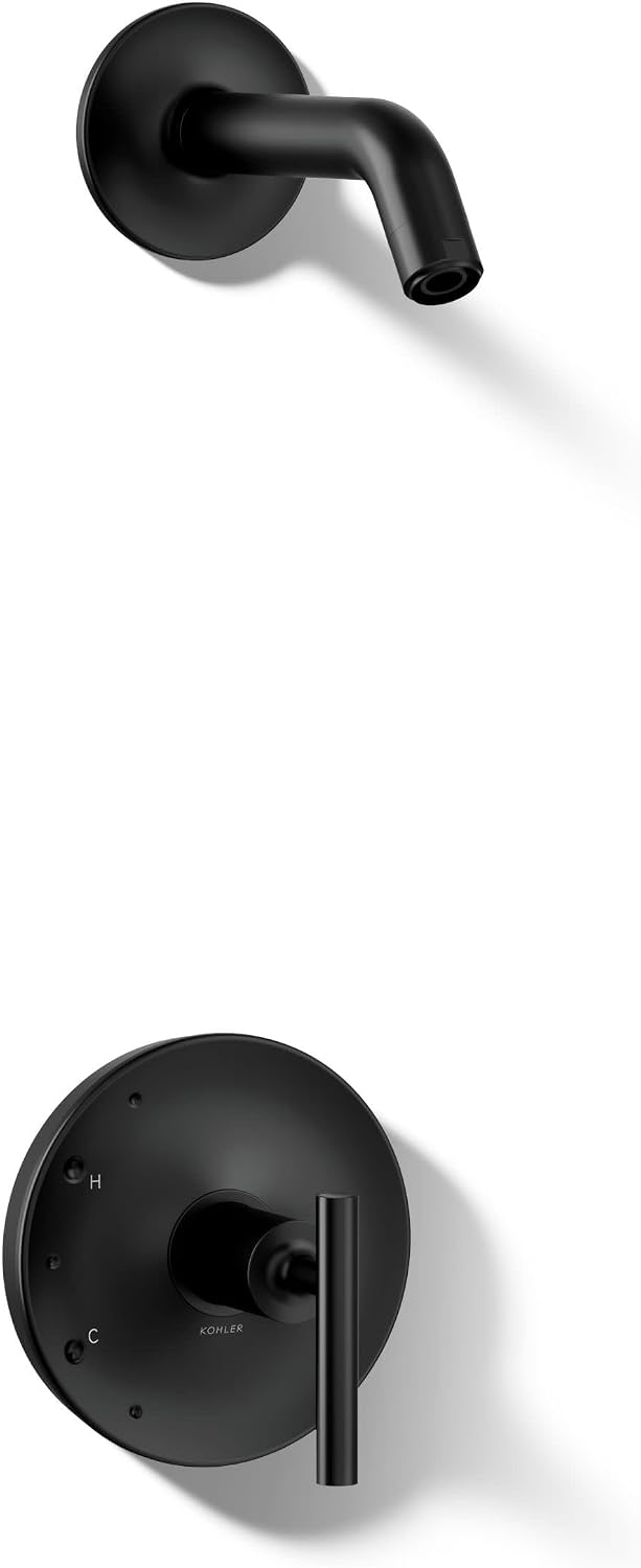 KOHLER Purist® Rite-Temp(R) shower valve trim with lever handle, less showerhead, Matte Black Trim, Matte Black, K-TLS14422-4-BL