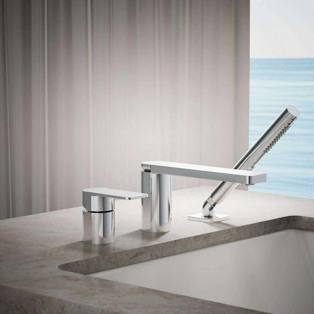 Kohler 23488-4-CP Parallel Single-Handle Deck-Mount Bath Faucet with handshower, Polished Chrome