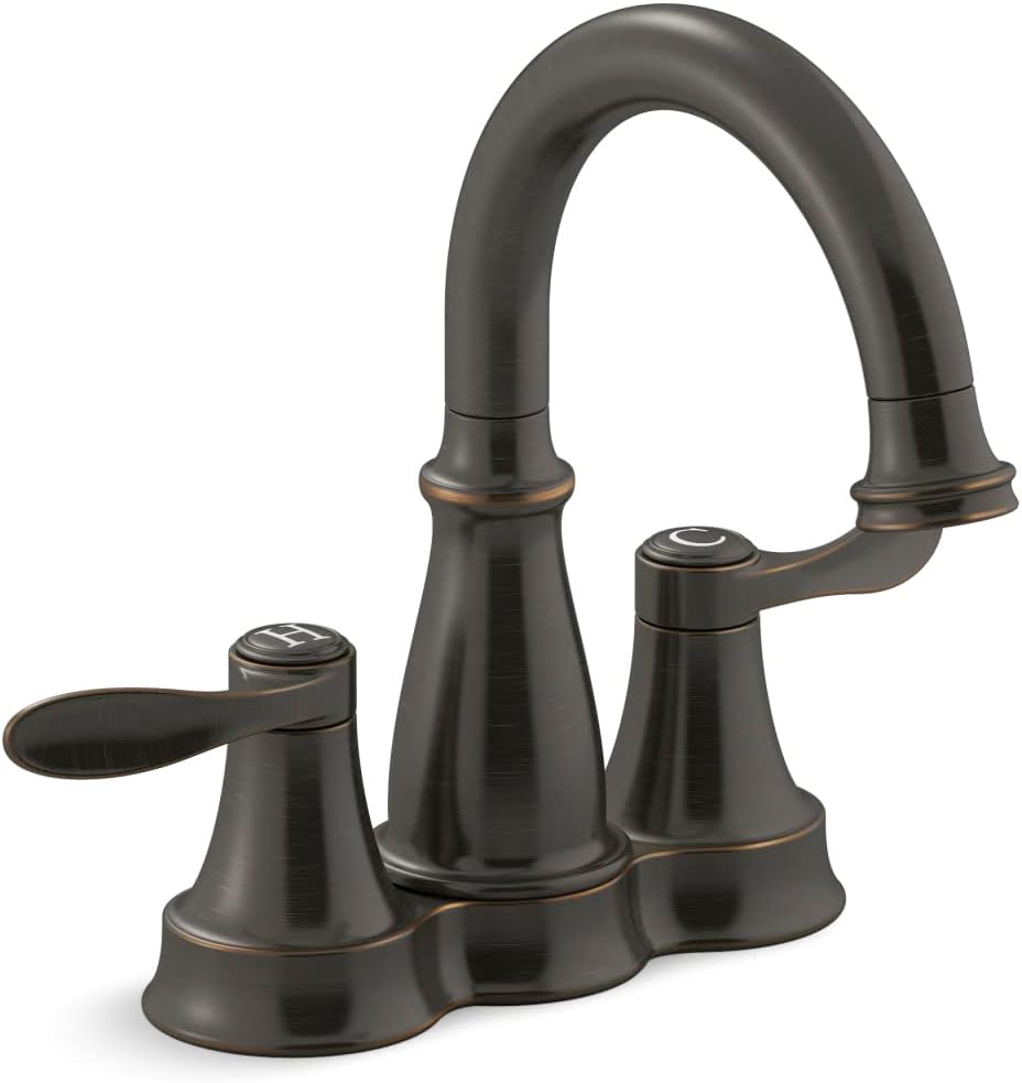 KOHLER 27378-4-2BZ Bellera Centerset Bathroom Faucet with Clicker Drain, 2-Handle Bathroom Sink Faucet, 1.2 GPM, Oil-Rubbed Bronze