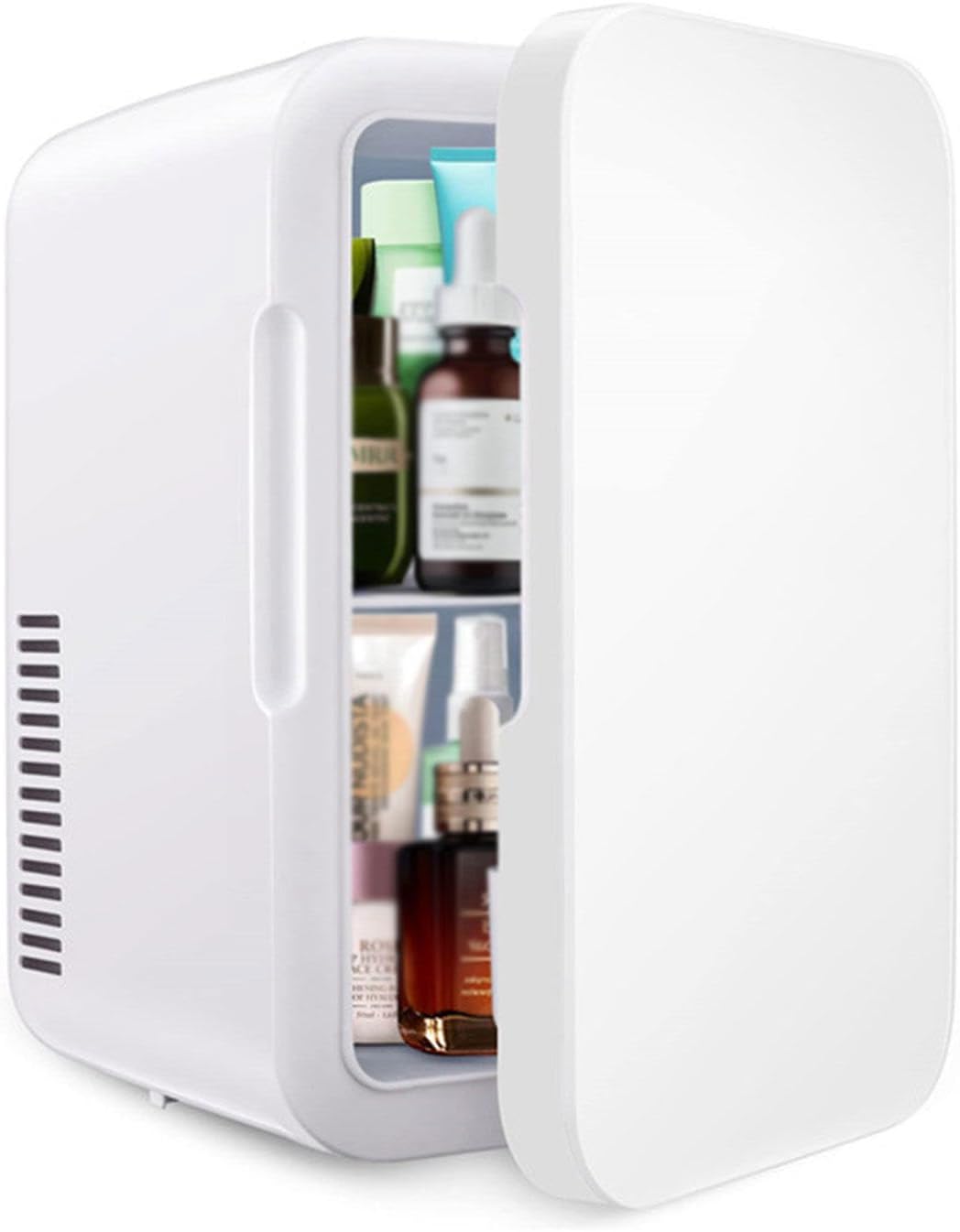 Mini Skincare Fridge (6 Liter/8 Can) with 12V DC 110～220 V AC Cooler and Warmer for Refrigerating Make Up Skin Care and Food Portable Mini Fridge for Bedroom Office and Car,White