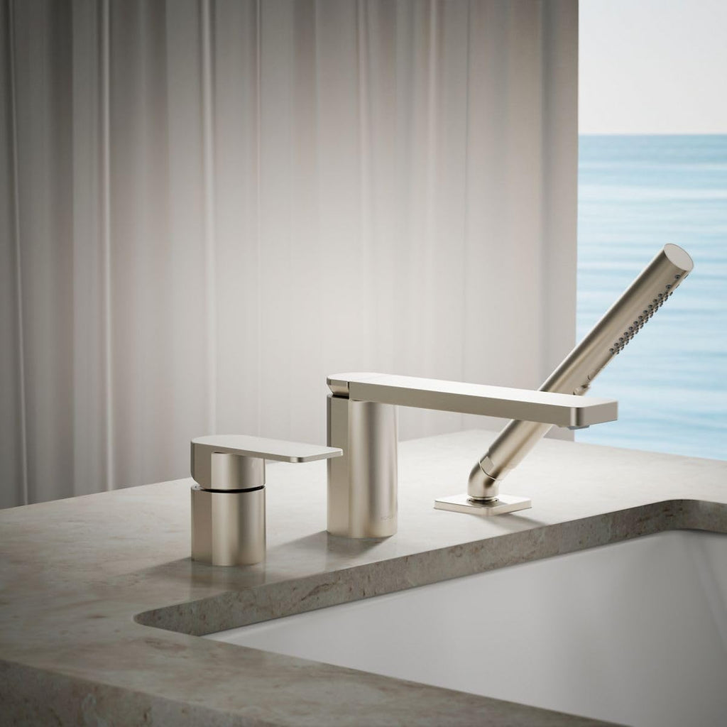 Kohler 23488-4-BN Parallel Single-Handle Deck-Mount Bath Faucet with handshower, Vibrant Brushed Nickel