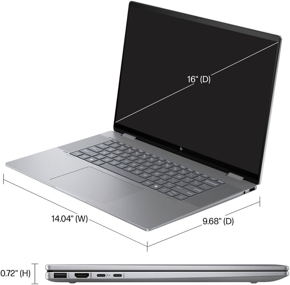 HP Envy x360 2-in-1 AI Copilot Laptop, 16' WUXGA Touchscreen, AMD Ryzen 7-8840HS(Beats i7-1355U), 16GB DDR5, 2TB SSD + 256GB Portable SSD Hub, Backlit, Webcam, Type-C/DP 1.4, Win 11 Pro