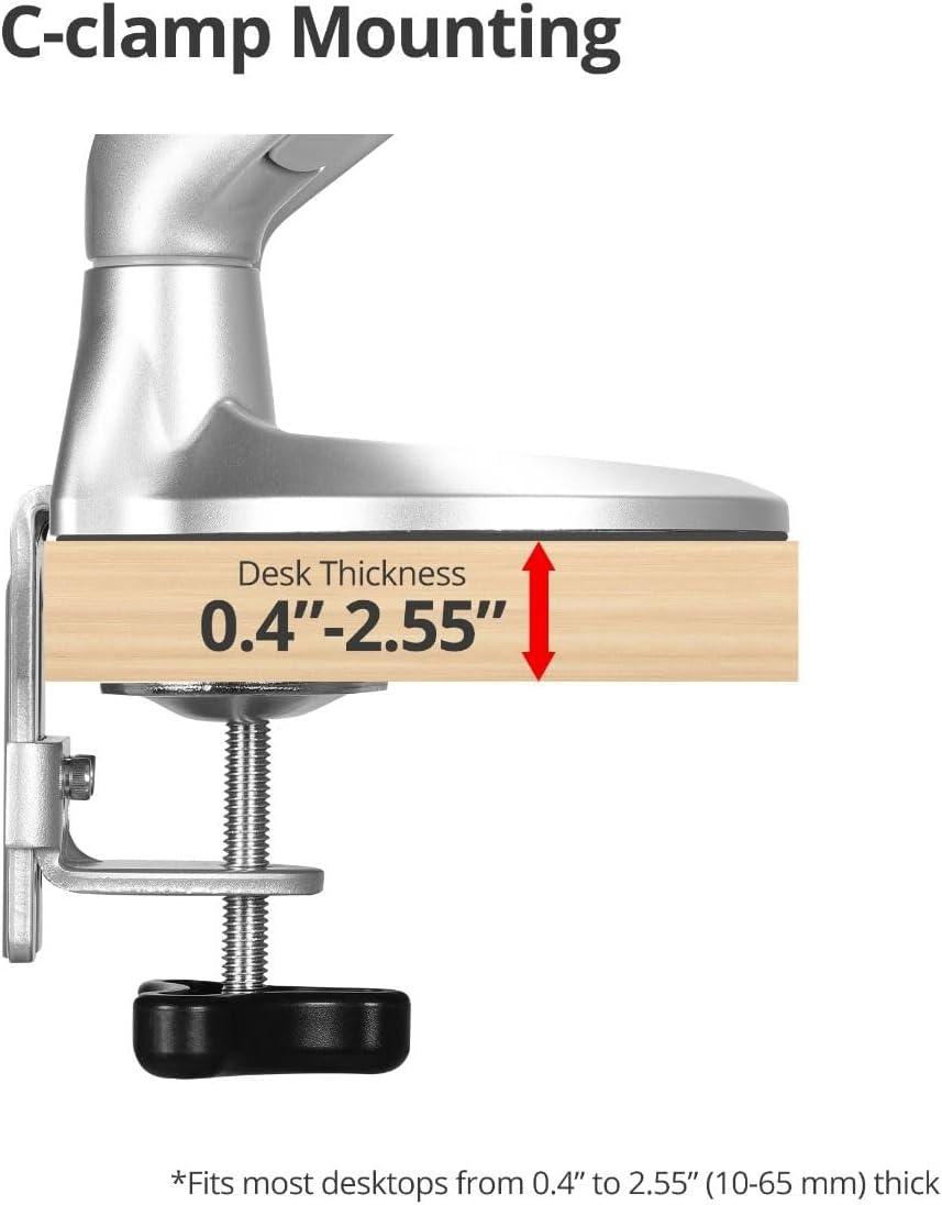 SIIG MTPRO Dual Monitor Desk Mount, Gas Spring Monitor Arm up to 32 inch Display, Max 19.8 lbs per arm, VESA 75 &100mm, Silver, TAA Compliant