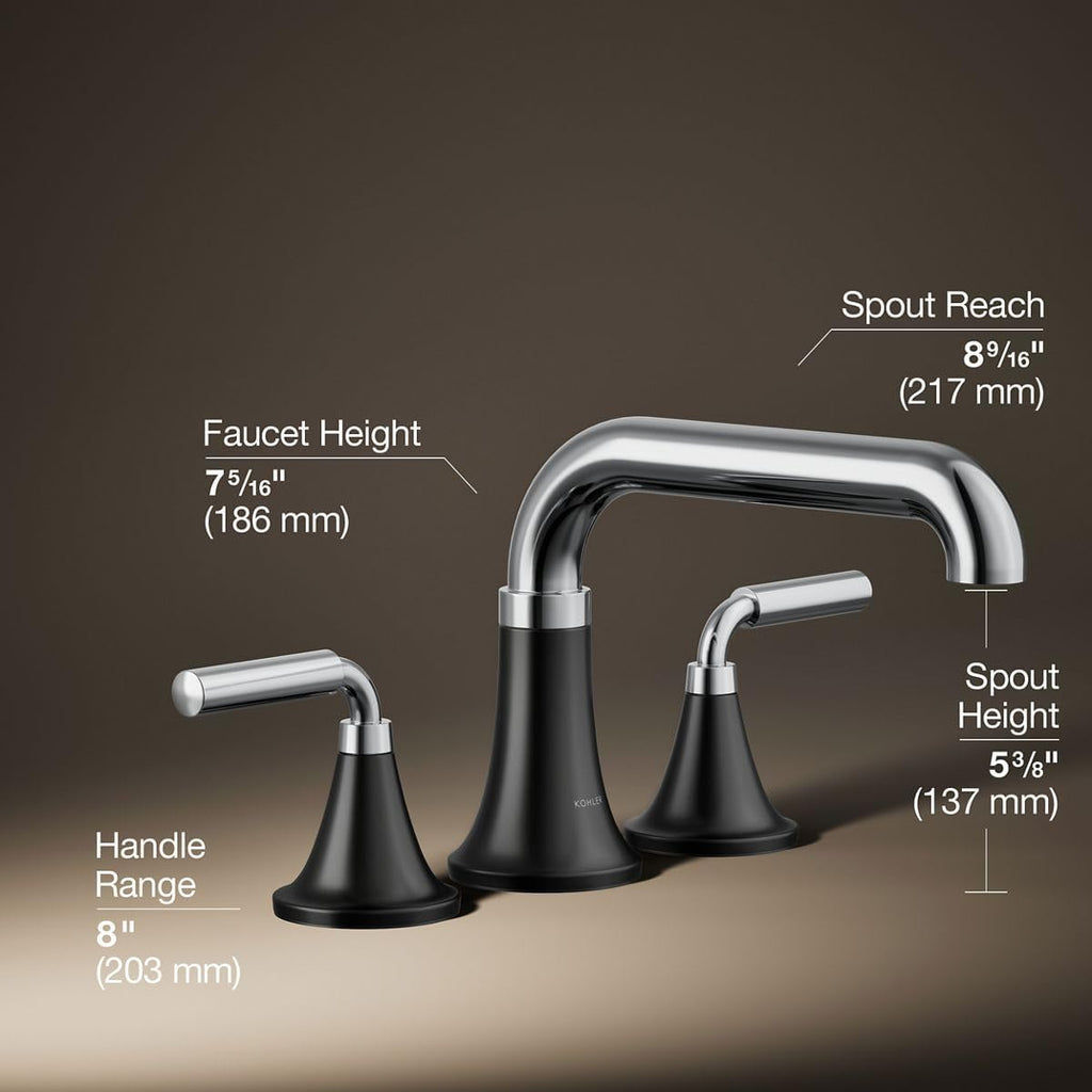 Kohler T27417-4-CBL Tone™ Deck-Mount Bath Faucet Trim, Polished Chrome with Matte Black