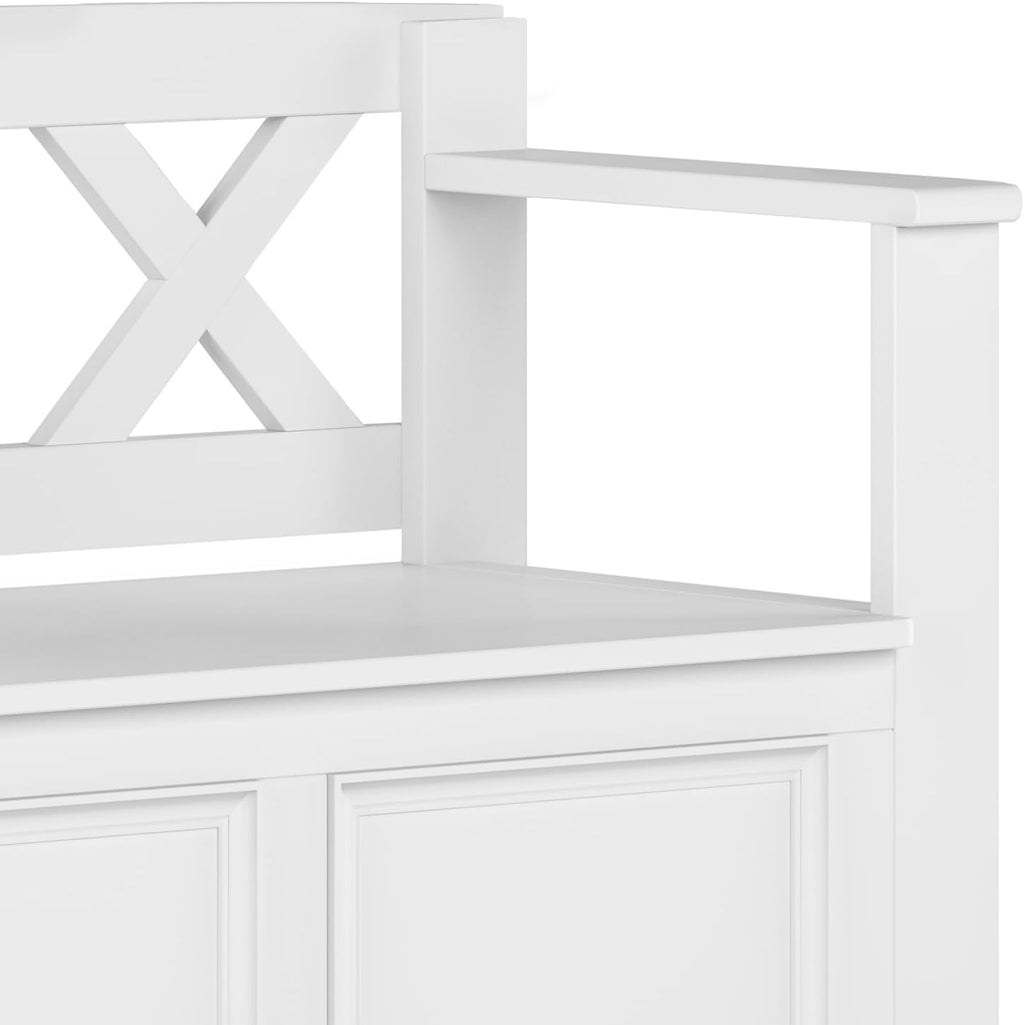 SIMPLIHOME Amherst Entryway Storage Bench - 36 inch Wide Solid Wood Hallway Bench in White, Transitional Bench for Entry or Mudroom with Lift-Up Lid, Storage Compartments and X-Back Detail