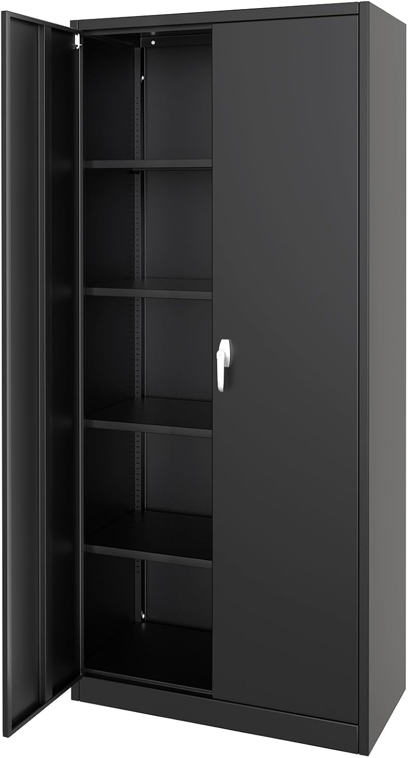 GarveeHome Metal Storage Cabinet with Lock, Steel Tool Cabinet with 4 Adjustable Shelves and 4 Adjustable Feet,Storage Organization for Home, Garage, Office, Shop 71' H