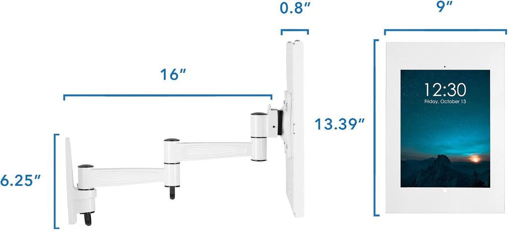 Mount-It! Anti-Theft Tablet Wall Mount with Swing Arm for iPad, iPad Air, iPad Pro | Lockable, Tamper-Proof Design, Full Motion Tilt, Swivel, Rotation, VESA 75x75 for Office, Retail, White