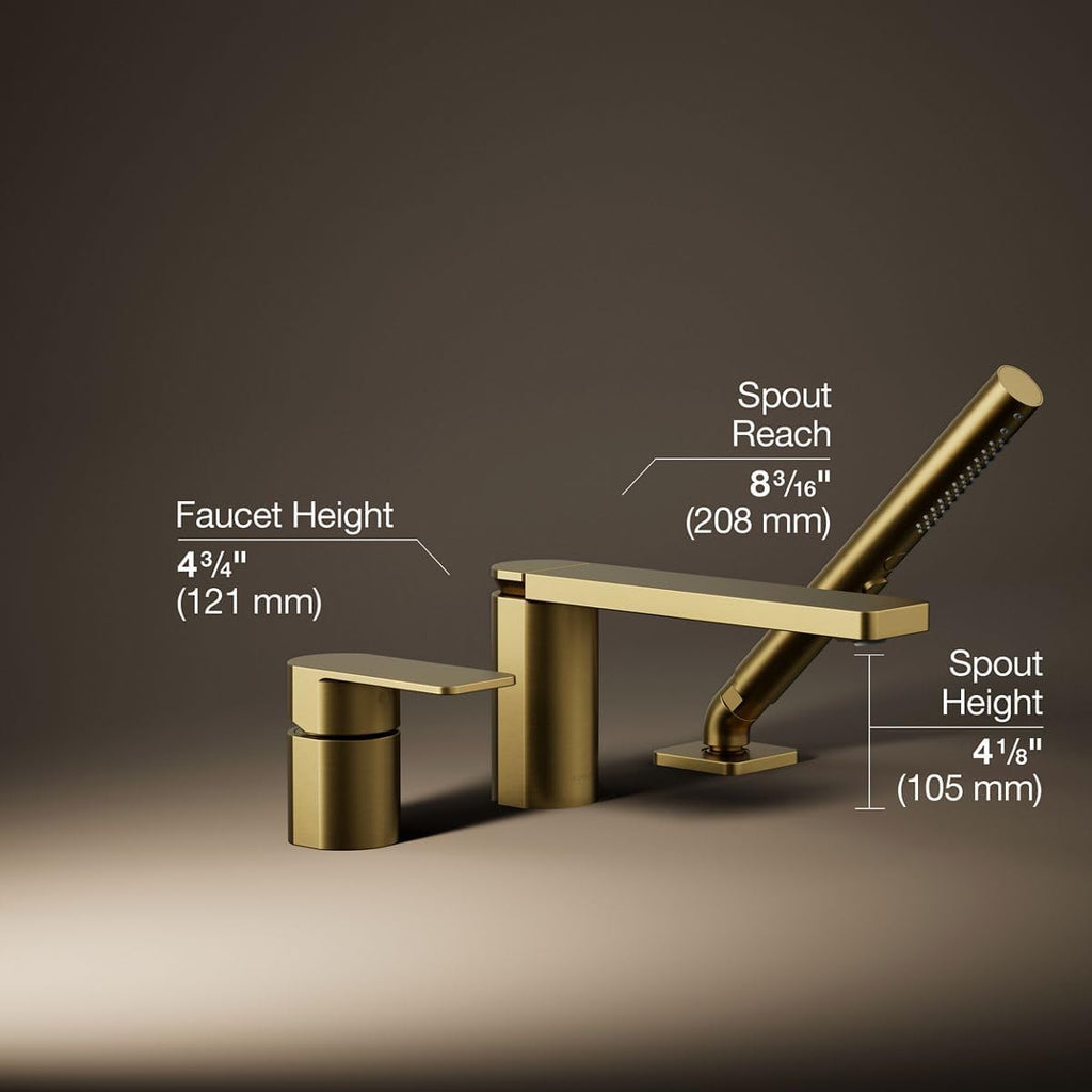 Kohler 23488-4-2MB Parallel Single-Handle Deck-Mount Bath Faucet with handshower, Vibrant Brushed Moderne Brass