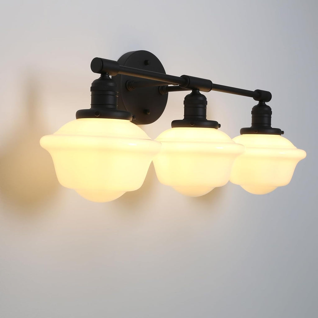 Pathson Milk White Glass Bathroom Wall Sconce Lights, 3-Light Hardwired Wall Vanity Lamps for Living Room Vintage Home Decor, E26 Base