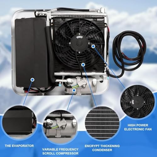 12V/24V Electric Car RV Air Conditioner, 2200W Cooling Capacity, Portable Camper AC, Parking Climate Control for Minivans, SUVs, Trucks & Construction Vehicles