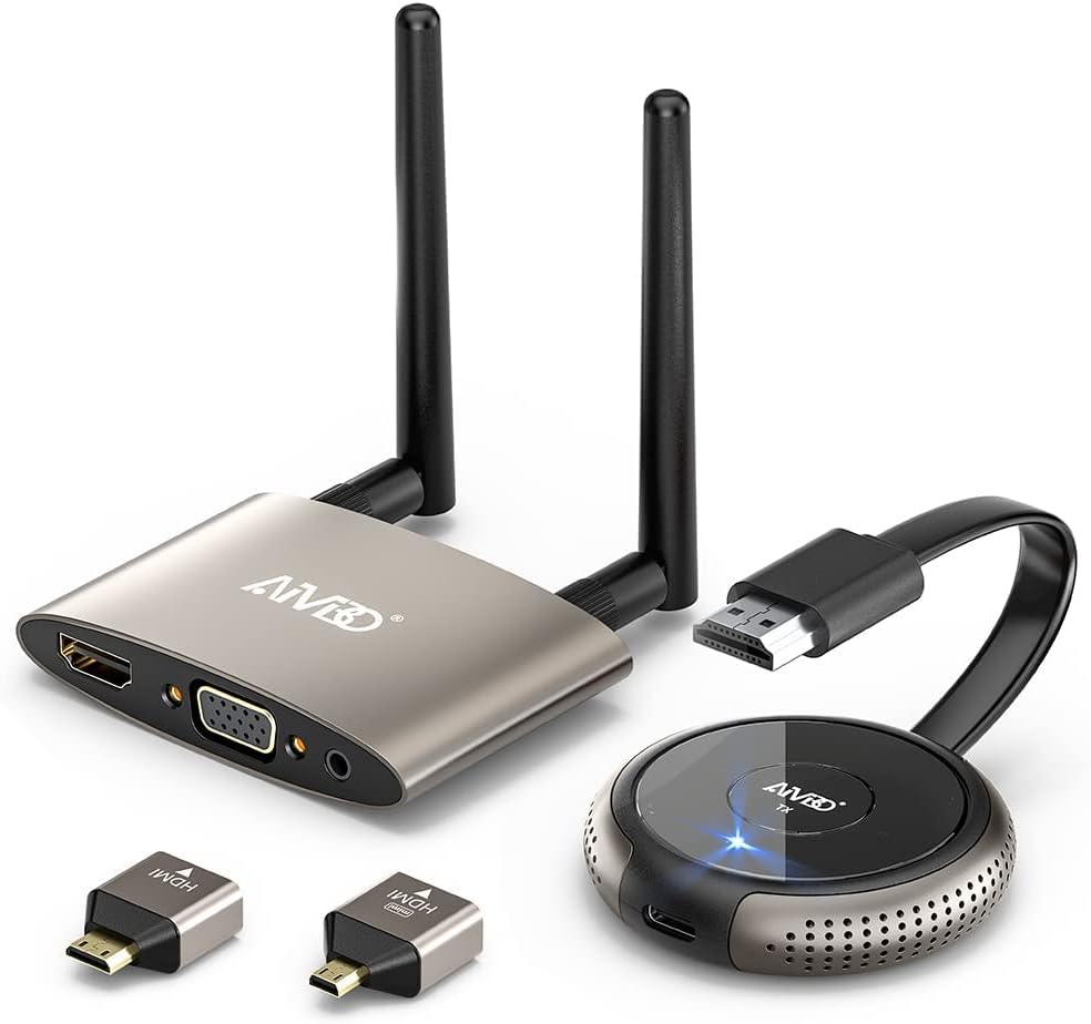 TIMBOOTECH HDMI Wireless Transmitter and Receiver 4K, Dual Screens HDMI & VGA Live Casting 5G Video/Audio for Laptop, Cable Box, Camera, Blu-ray, Phone, Netfix to Monitor, Projector, HDTV 165FT/50M