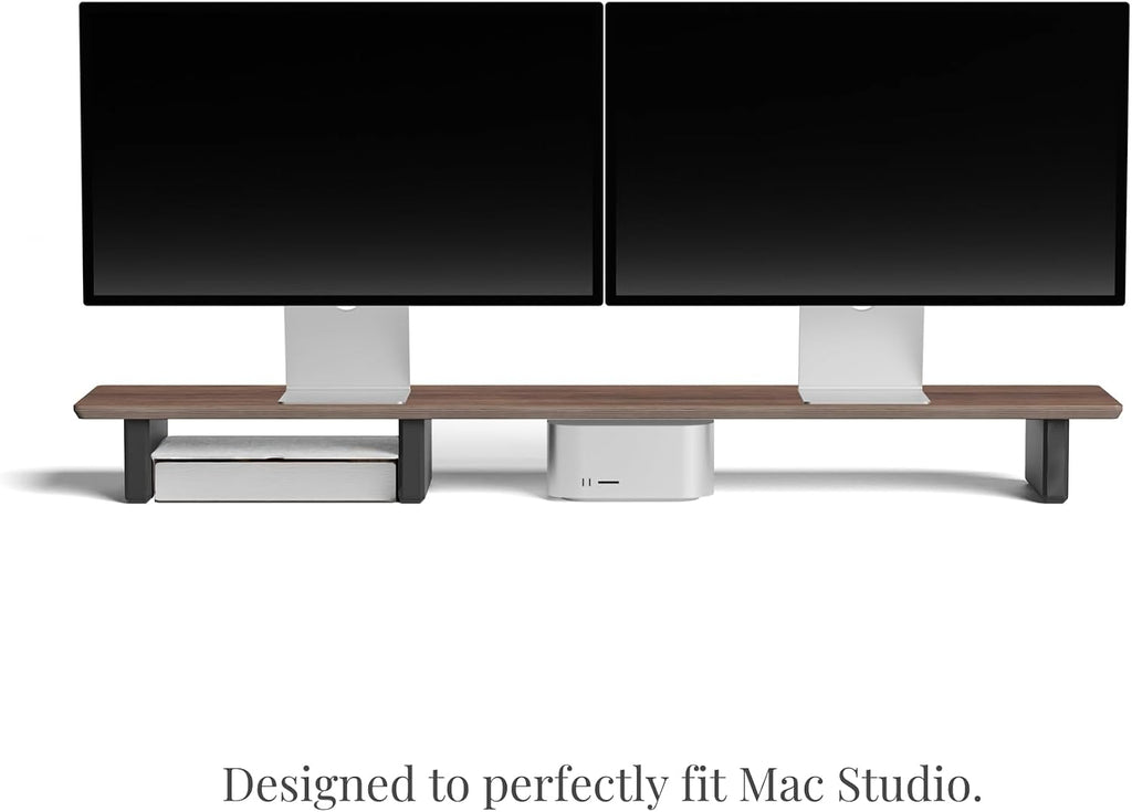 Raico Desk Cockpit Shelf Monitor Stand System Dual Screen Setup Wood Large Desk Accessory Organizer Unit (Walnut, Full Length v2 | 45.7 Inches)