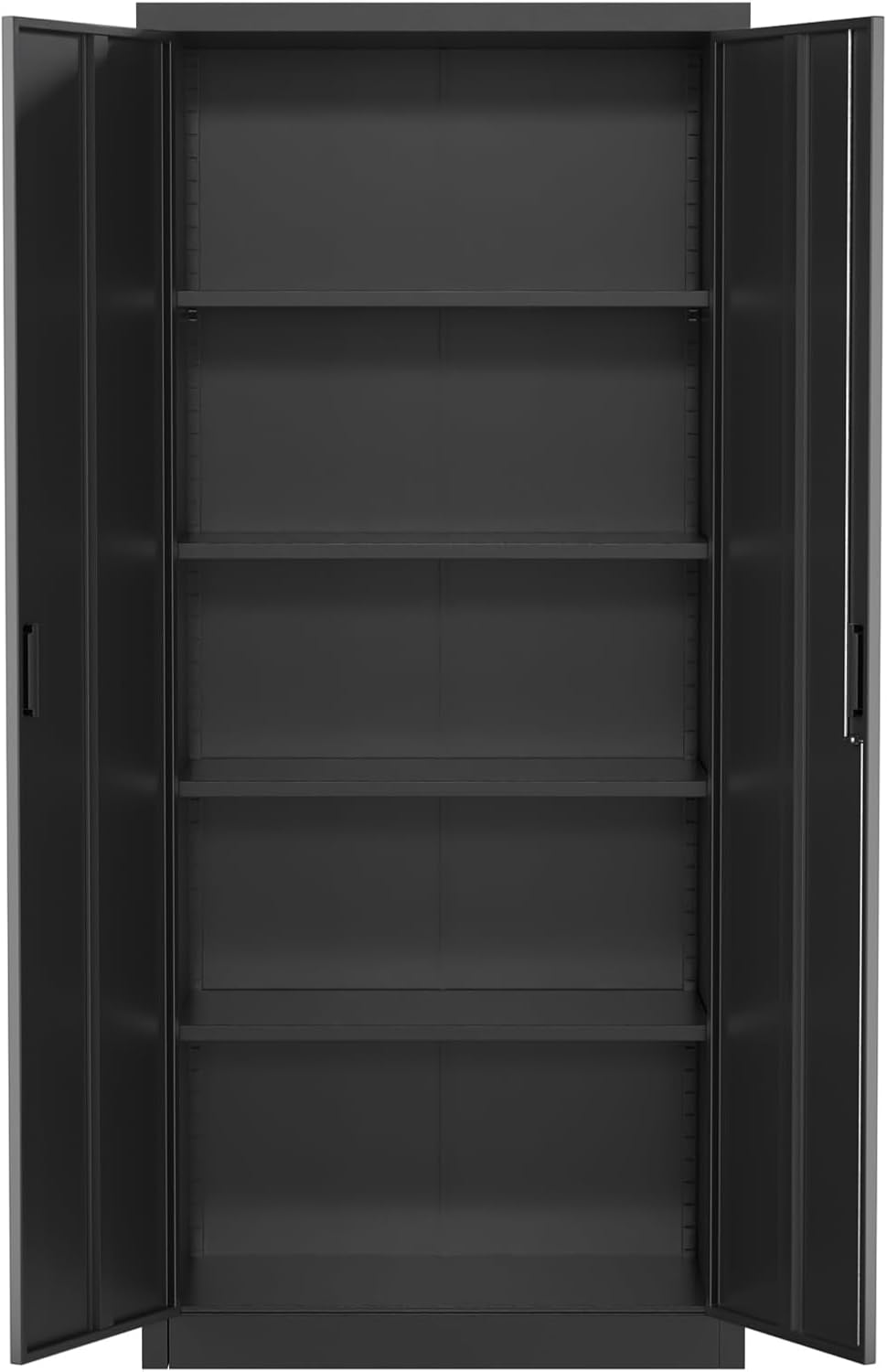71' Metal Storage Cabinet with Doors, Lock and 4 Adjustable Shelves, Tall Pantry Cabinet for Garage, Office, Bedroom, Shop, Craft Room, Steel Storage Organizer with Adjustable Feet,Black
