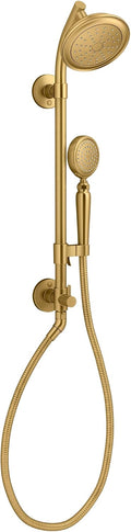 Kohler K-76472-G HydroRail-S 1.75 GPM Single Function Shower Head with MasterClean Technology - Included Handshower, Slide Bar, and Hose - Vibrant Brushed Moderne Brass