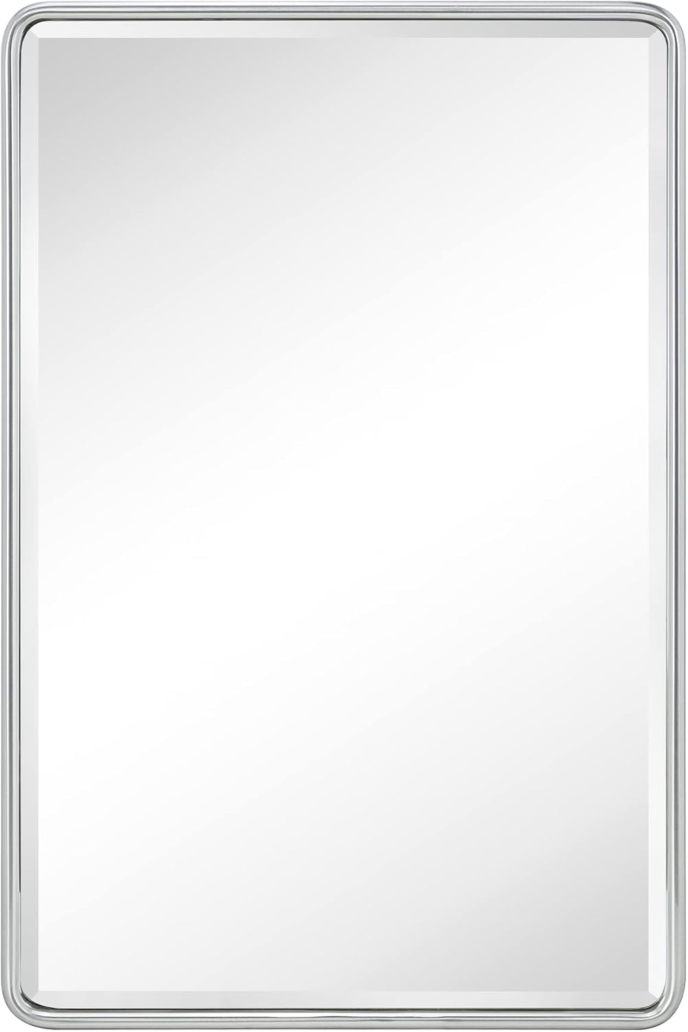 TEHOME Farmhouse Brushed Nickel Metal Framed Recessed Bathroom Medicine Cabinet with Mirror Rounded Rectangle Medicine Cabinet with Beveled Mirror 16x24''